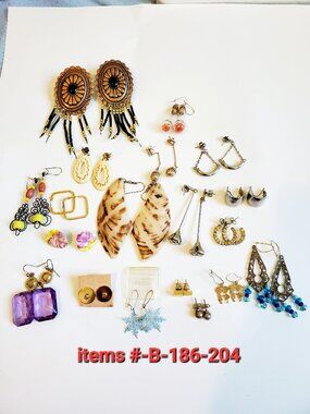 19 pair of pierced earrings, items # B-186-204.,  wt. 80 grams.